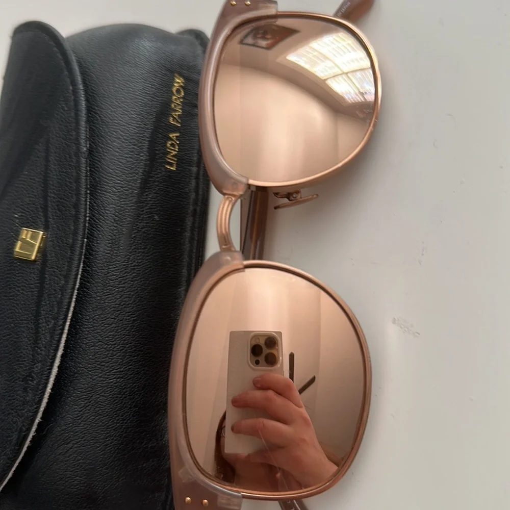 Linda Farrow Clubmaster 24k Rose Gold-Plated Pink Mirrored Sunglasses Square